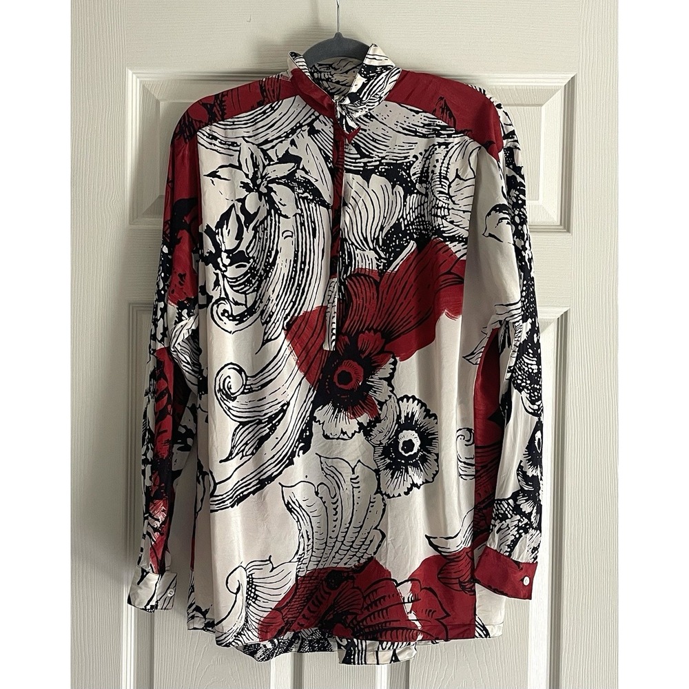 Giafranco Ferre Silk Blouse Size 40 Floral Abstract Print Long Sleeve Zipper LG